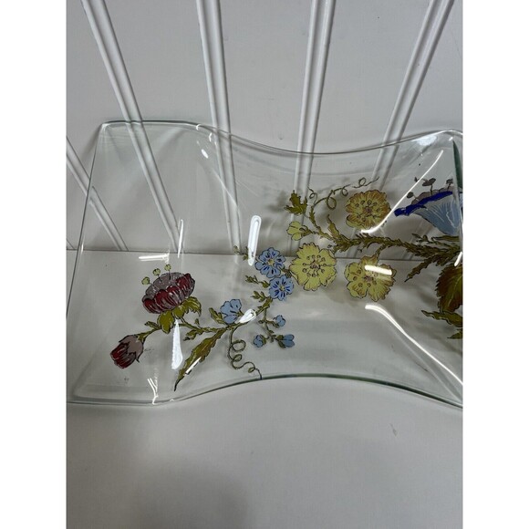 Vintage Dorothy Thorpe Signed Divided Floral Medium Glass Serving Tray MCM - Picture 3 of 8